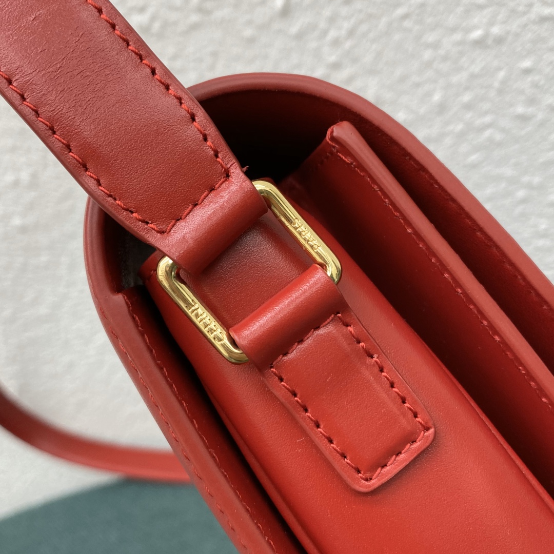 Celine Teen Classique Triomphe Bag In Shiny Calfskin Red Canyon 187363